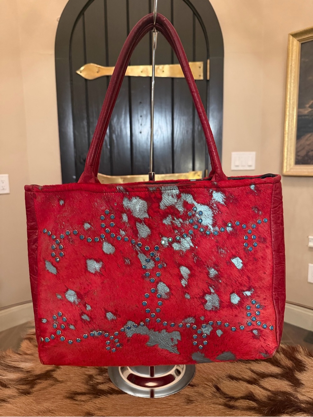 KurtMen DESIGN Luxury Western Handbag Genuine Leather Cowhide Hair On Bag Tote
